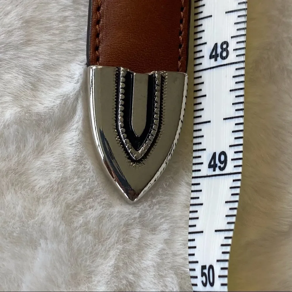 Tan Leather Belt With Silver Accents Size 44